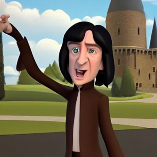 Image similar to movie frame still of snape from harry potter in the style of pixar 3 d animation, disney 3 d animation