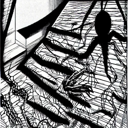 Prompt: the dream spider, artwork by junji ito