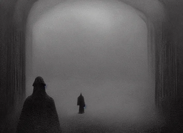 Prompt: town of cosmic entities beyond human comprehension, Zdzislaw Beksinski, Lewis Jones, street view, gothic, lovecraftian, grotesque, foggy, cold hue's