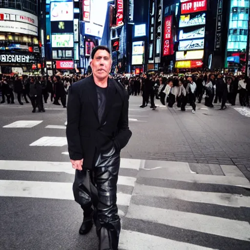 Prompt: Till Lindemann on Shibuya Scramble Crossing