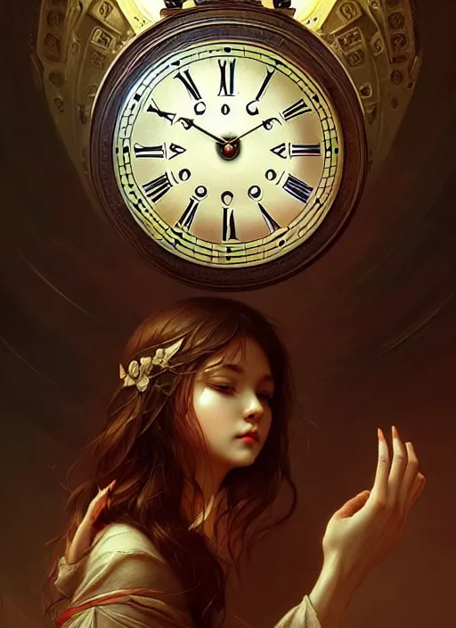 Image similar to a fantastic clock, elegant, sharp focus, illustration, highly detailed, digital painting, concept art, matte, art by wlop and artgerm and ivan shishkin and andrey shishkin, masterpiece