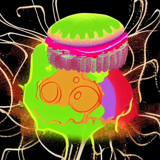 Image similar to hamburger mix jellyfish, cg, 8 k, style by andy warhol