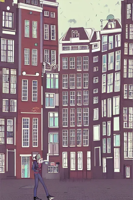Prompt: alone in amsterdam, realistic, art by jacqueline e, color by tafy laplanche, background by bo feng lin