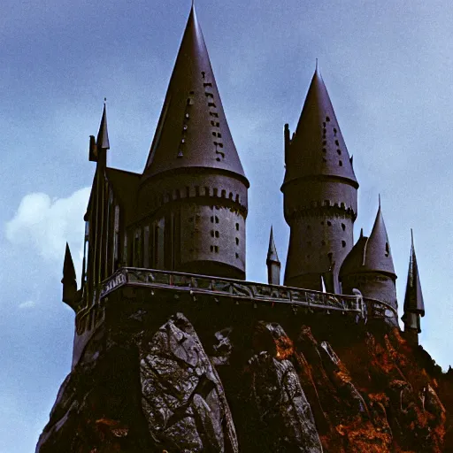 Prompt: Harry Potter smoking a blunt of marijuana on top of Hogwarts Castle