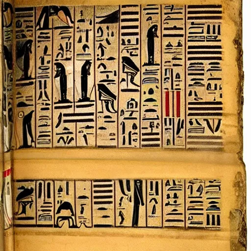 Prompt: ancient egyptian manuscript with pictures of airplanes