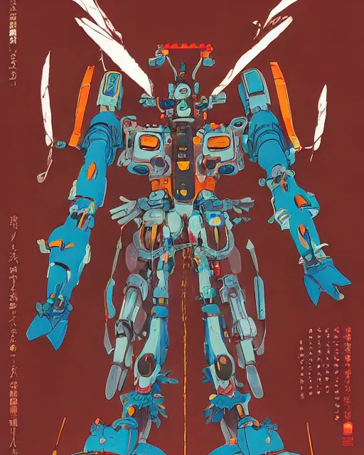 Image similar to japanese folk painting of mecha, detailed, cel shaded, by makoto shinkai and moebius and anton fadeev and james gurney,