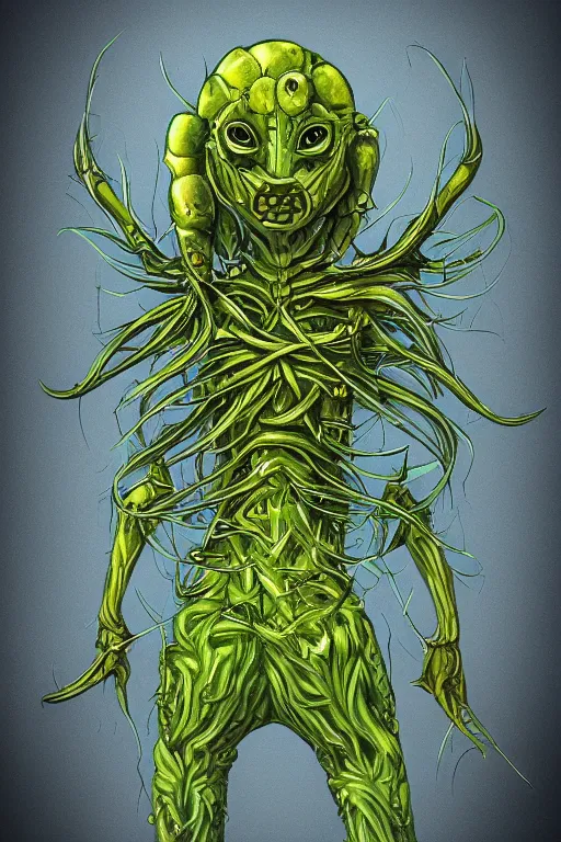 Prompt: pickle humanoid monster, symmetrical, highly detailed, digital art, sharp focus, trending on art station, anime art style