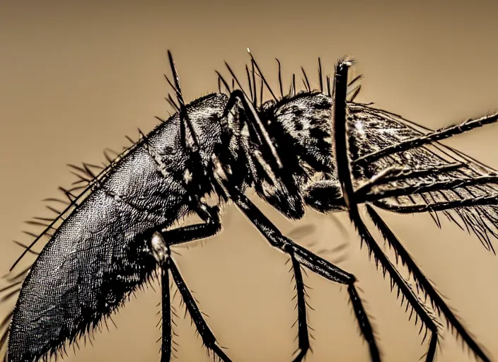 Image similar to close up of mosquito, wildlife photography, nikon d 7 5 0, macro view, super - resolution microscopy, closeup, zoom, shutter speed 1 / 1 0 0 0, f / 2. 8, 3 2 k, ultra - hd, super - resolution, natural lighting, insanely detailed and intricate, hypermaximalist, elegant, ornate, hyper realistic, super detailed