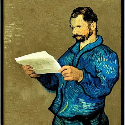 Image similar to Robin Williams printing papers by Van Gogh