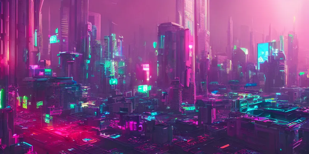 Image similar to multicolor 3d render of cyberpunk city of the future by @beeple_crap created at future in 4k ultra high resolution, with depressive feeling