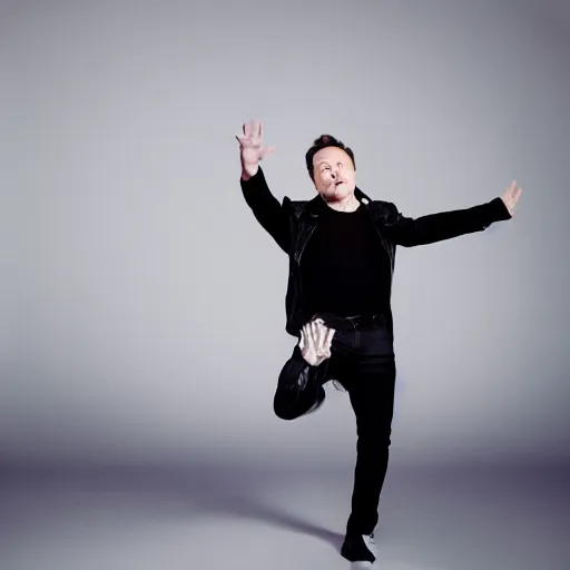 Prompt: Elon musk dancing, Polaroid, EOS-1D, f/1.4, ISO 200, 1/160s, 8K, RAW, unedited, symmetrical balance, in-frame