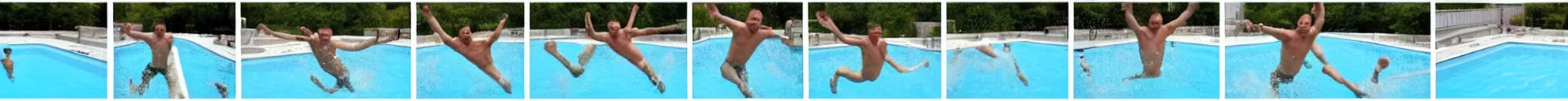 Image similar to 8 consistent frames from a video of a man jumping into a pool