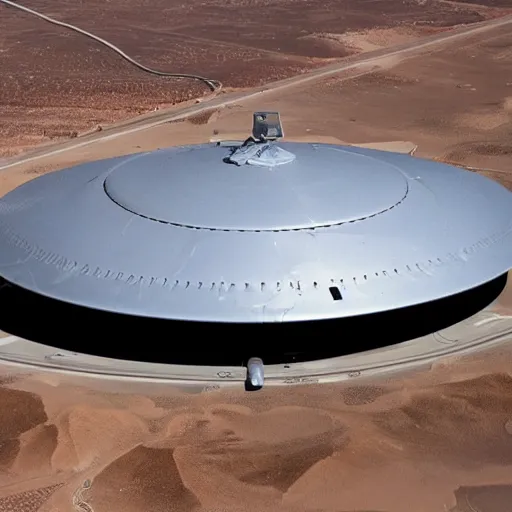 Prompt: a ufo hovering at area 5 1, 8 k, lot of details.