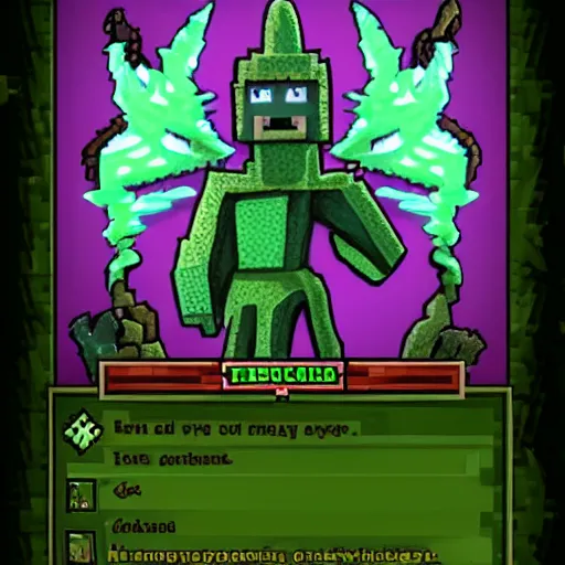 Prompt: terraria minecraft as a magic the gathering card, realistic,