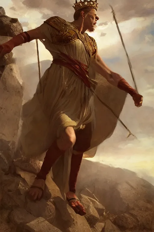 Image similar to ancient roman steve buscemi ascending wearing the civic crown while he levitates and hovers above the ground glowing with power small rocks and pebbles begin lifting off the ground around him, art by anders zorn, wonderful masterpiece by greg rutkowski, beautiful cinematic light, american romanticism by greg manchess, jessica rossier