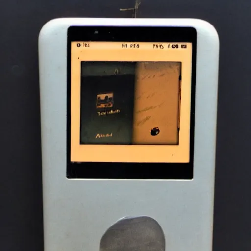 Prompt: a photo of an iPod from the 1930s, 1935, thrift store find