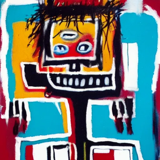 Prompt: abstract oil painting, basquiat style, woman holding hand over face