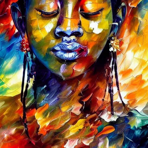 Image similar to strikingly beautiful african bodhisattva, praying meditating, realism, elegant, intricate, portrait photograph!! by leonid afremov and carne griffiths