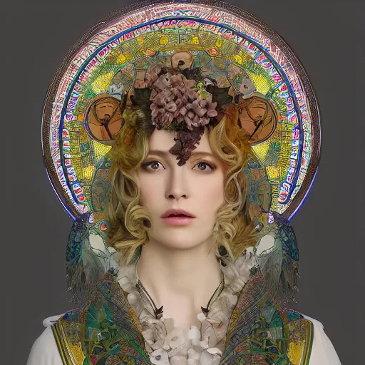 Image similar to hyperrealistic detailed seraphim with cinematic sharp focus 8 k in style of alfons mucha