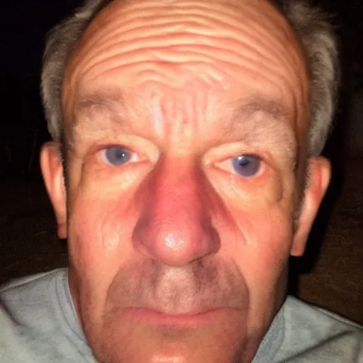 Prompt: my czech dad accidentally taking a selfie with the flash enabled, squinting because the flash is so bright in his face