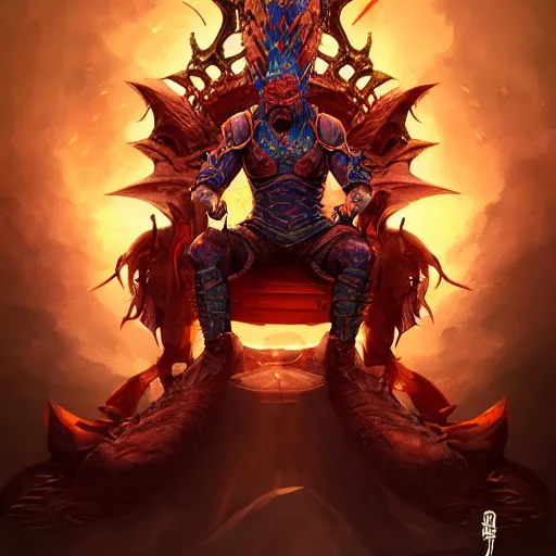 Image similar to A stunning comic book style portrait painting of a dragon emperor sitting on his throne, in the style of WLOP, 8k masterpiece, cinematic lighting, dynamic lighting, pristine and clean design, high fantasy, CGSociety, insanely detailed, atmospheric, matte painging,