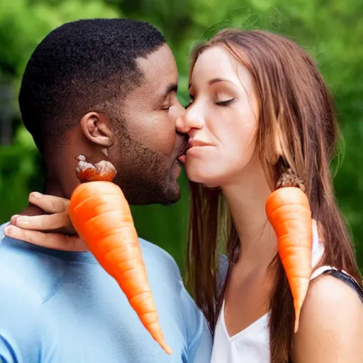 Prompt: woman eating man with carrot hands