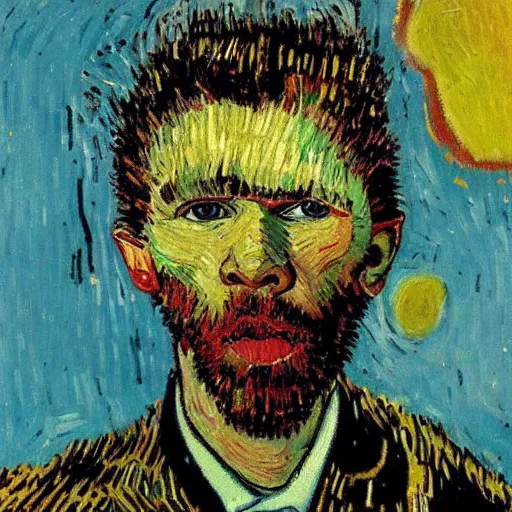 Image similar to portrait of an artificial intelligence painting by Vincent van Gogh klimt Jean-Michel Basquiat