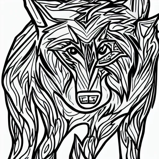 Image similar to wolf template base lineart, little detail, full-body view, simple, no color, coloring book style, high quality, HD, 8K