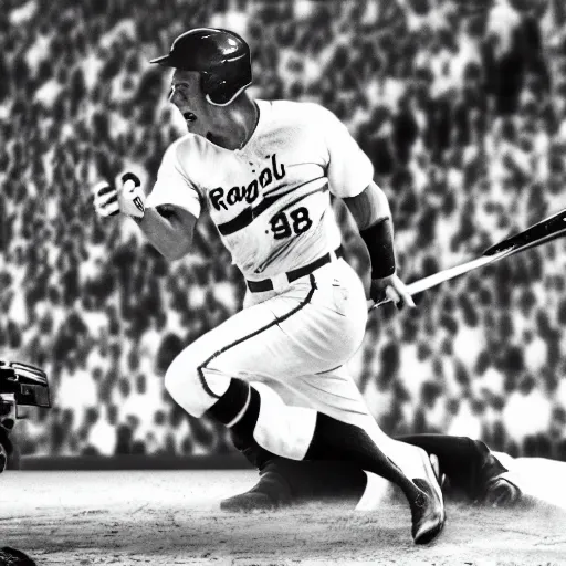 Prompt: ronald reagan hitting a home run, game - winning, world series, dramatic, award - winning, artstation, 8 k,