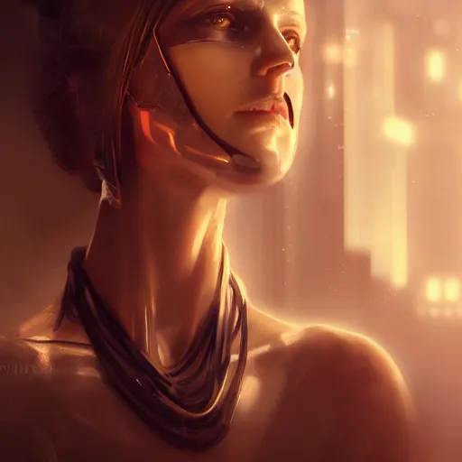 Image similar to cyberpunk woman, scifi, illustration, slender symmetrical face and body, artstation, cinematic lighting, hyperdetailed, cgsociety, 8 k, high resolution, inpirate by charlie bowater, tom bagshaw, insanely detailed and intricate, beautiful, elegant, golden ratio, dark fractal background, vfx, art deco, postprocessing