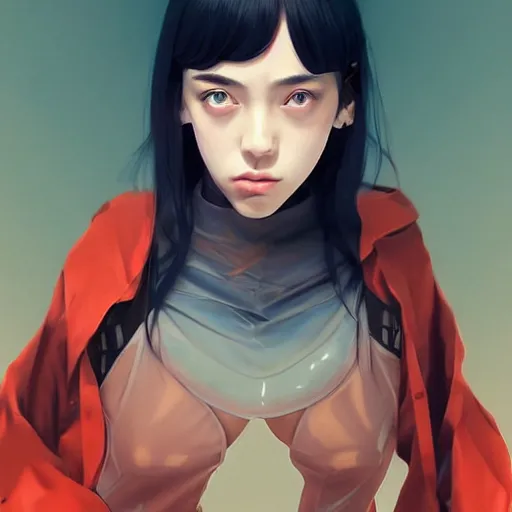 Image similar to a beautiful young japanese billie eilish kat dennings alluring instagram model in elaborate latex tank top, by guweiz and wlop and ilya kuvshinov and artgerm and makoto shinkai and studio ghibli, symmetrical eyes, aesthetic, gorgeous, stunning, alluring, attractive, artstation, deviantart, pinterest, digital art