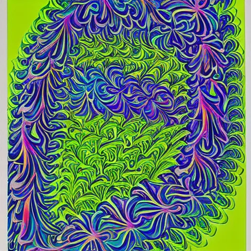 Prompt: psychedlic 1975 french sea fractal mullet petal avocado cocoa , by Jeff Koons and Henri Matisse and Brothers Hildebrandt , An ink drawing , impressionism , vaporwave