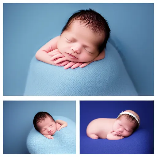 Image similar to beautiful photography of newborn, blue colors, hyper realistic, 8 0 mm, studio lighting