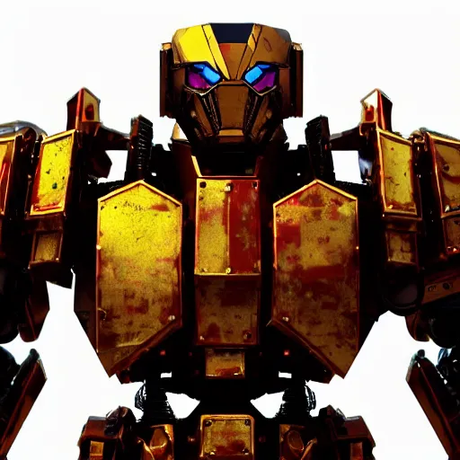 Image similar to a shiny ornate boxing humanoid mecha in ruin city, victory, punk style, by war robots, real steel ( 2 0 1 1 ), westworld and eve venture and pacific rim and machine warrior 5, cryengine, frostbite 3 engine, scarlet and yellow scheme, sharp focus, 8 k, high definition, insanely detailed, soft lighting, smooth face