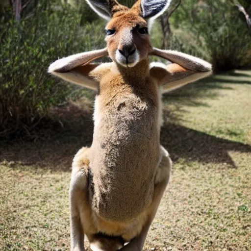 Prompt: kangaroo dwayne johnson, wearing a safari outfit