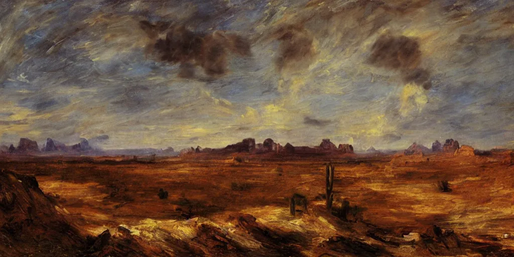 Prompt: Arizona desert, the passage of time, Oil Paint, Overdimensional, Beautiful Lighting, by John Constable