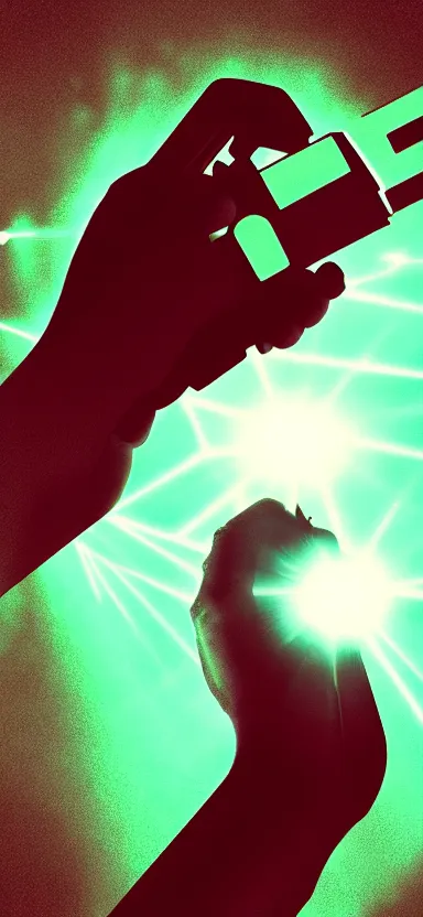 Prompt: “ hand holding laser gun, cinematic, digital art ”
