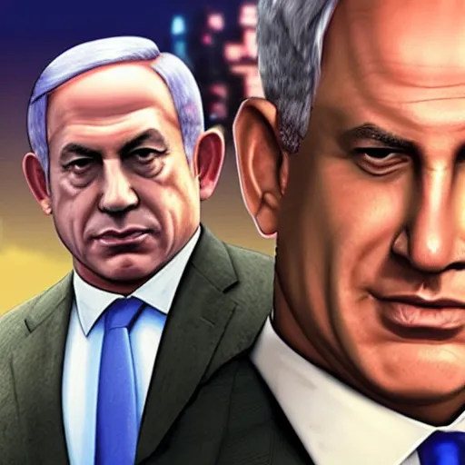 Image similar to benjamin netanyahu in a GTA v cover art
