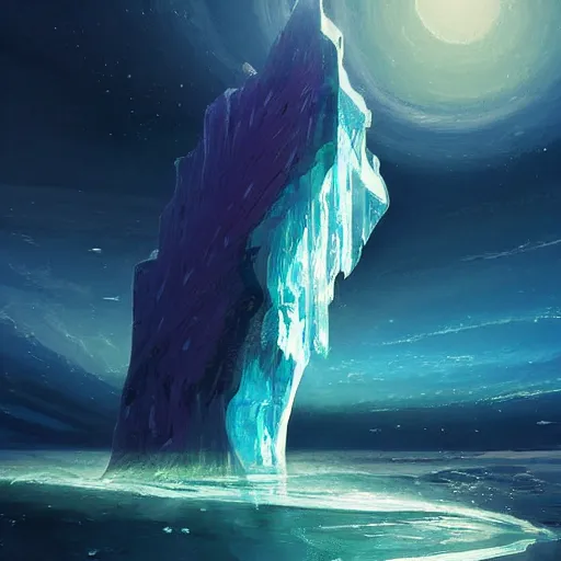 Image similar to transparent iceberg floating in space, by anato finnstark, by alena aenami, by john harris, by ross tran, by wlop, by andreas rocha