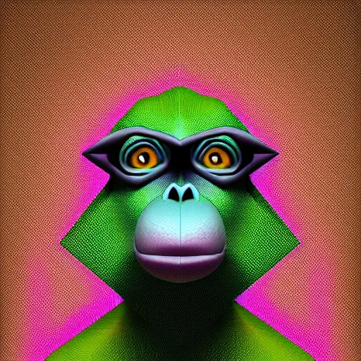 Image similar to polygon art style of a portrait of a green monkey, digital art, blender 3 d, octaine