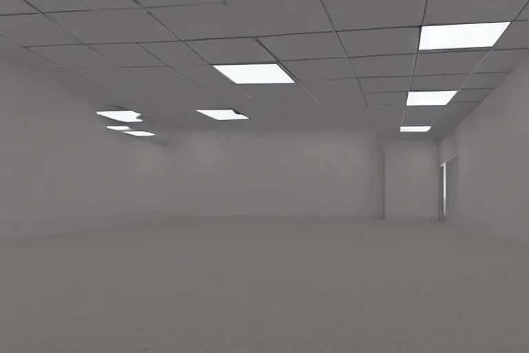 Prompt: vhs video effect | 3 d render of jerma 9 8 5, jerma walking around in the backrooms, jerma walking in endless halls of completely empty office space with worn light mono - yellow 7 0 s wallpaper, old moist carpet, and inconsistently - placed fluorescent lighting | liminal space | non - euclidean space | high octane | blender