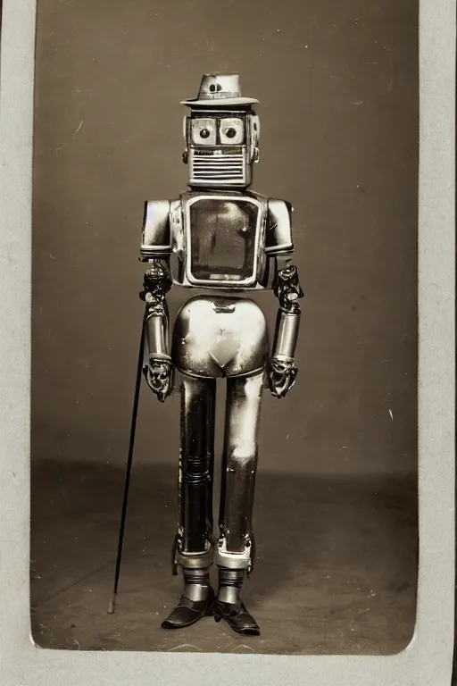 Image similar to silver gelatin photo of a robot dressed as a southern gentleman 1 8 5 0 s