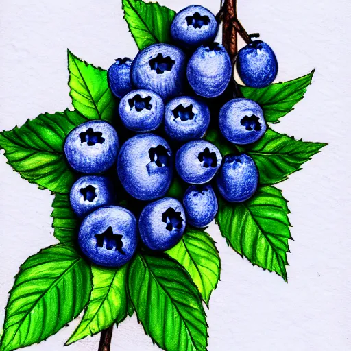 Image similar to drawing of blueberry bush. Traditional art. Rustic. Nordic. 4K. Trending on artstation. Detailed Bushy. Nature. Artistic.