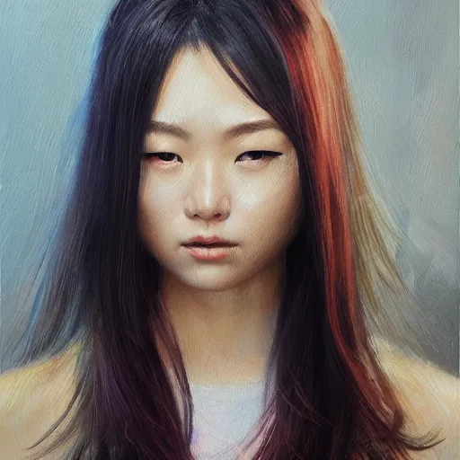 Prompt: perfect, realistic oil painting of close-up japanese girl face, in Marvel style, by an American professional senior artist, Hollywood concept, dynamic composition and motion, postproduction.