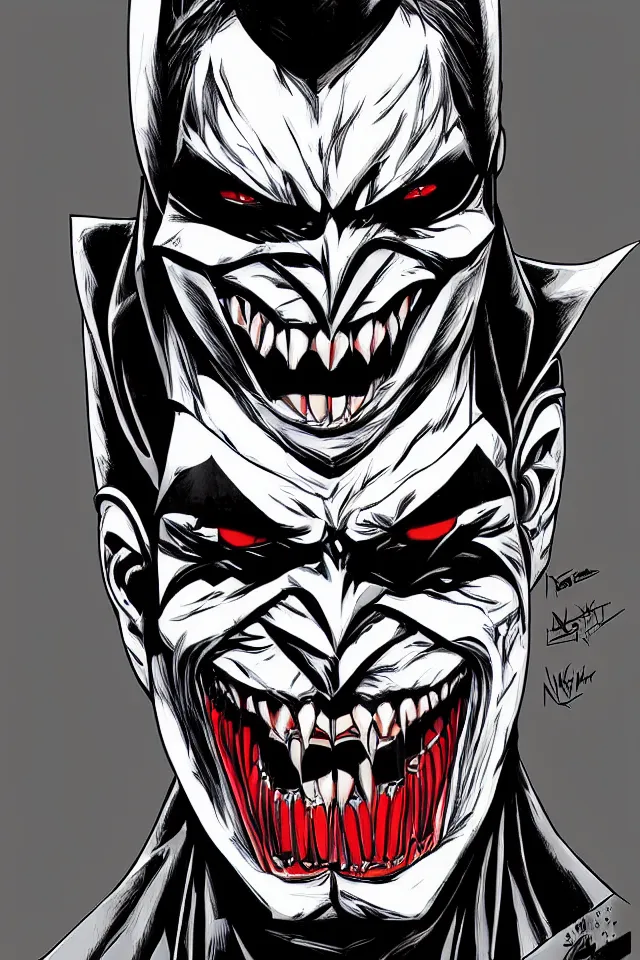 Image similar to The Batman Who Laughs Portrait, Full Figure, Yasushi Nirasawa Cartoon Anime Style