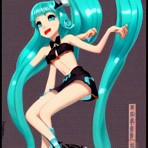 Image similar to Hatsune Miku full body pin up modeling in idol unioform, with a park in the back ground, post war style, detailed face, american postcard art style, by Gil Elvgren