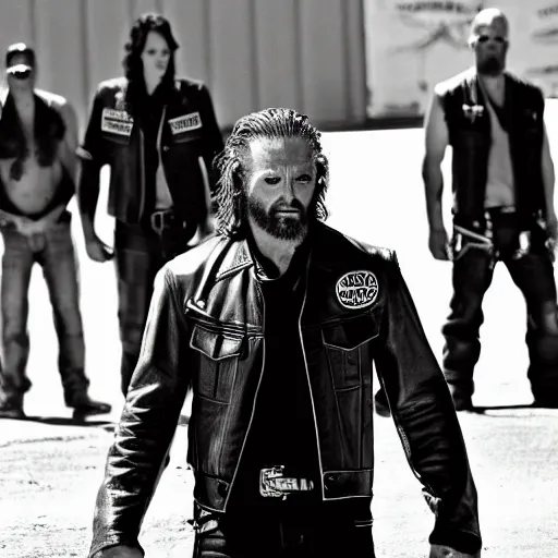 Image similar to wolverine in the sons of anarchy 4 k detailed super realistic