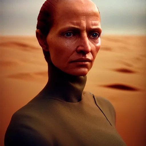 Image similar to colour aesthetic highly detailed photography character from dune ( 2 0 2 1 ) by alejandro hodorovski and denis villeneuve and gregory crewdson style with ultra hyperrealistic very highly detailed faces. with many details by andrei tarkovsky and caravaggio in sci - fi style. volumetric natural light hyperrealism photo on leica m - a kodak portra 4 0 0