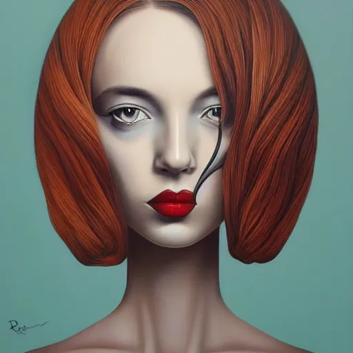 Image similar to a painting of a woman, an ultrafine detailed painting by rafal olbinski, behance contest winner, pop surrealism, detailed painting, very detailed, minimalist, skeuomorphic, airbrush art