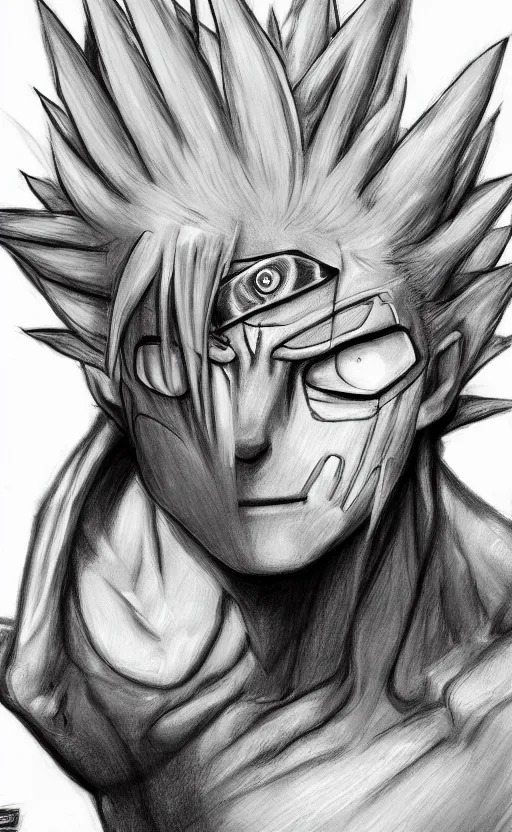 Image similar to highly detailed painting of pain from naruto shippuden, trending on artstation, high fantasy, loose pencil sketch, sketchy, concept art, cinematic, white space